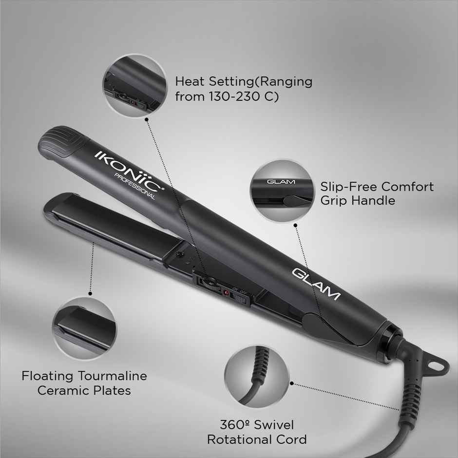 Ikonic Glam Hair Straightener Tourmaline Ceramic Plates, Auto Controlled Heat Setting, Lightweight
