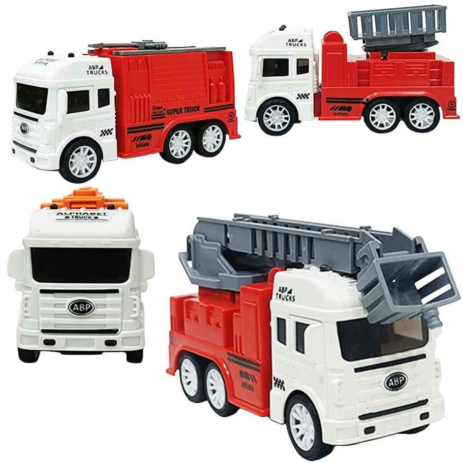 Toybharat 4Pcs Fire Truck Set | Friction-Powered Tanker | Man Lifter | Pumper | Ladder | Assorted
