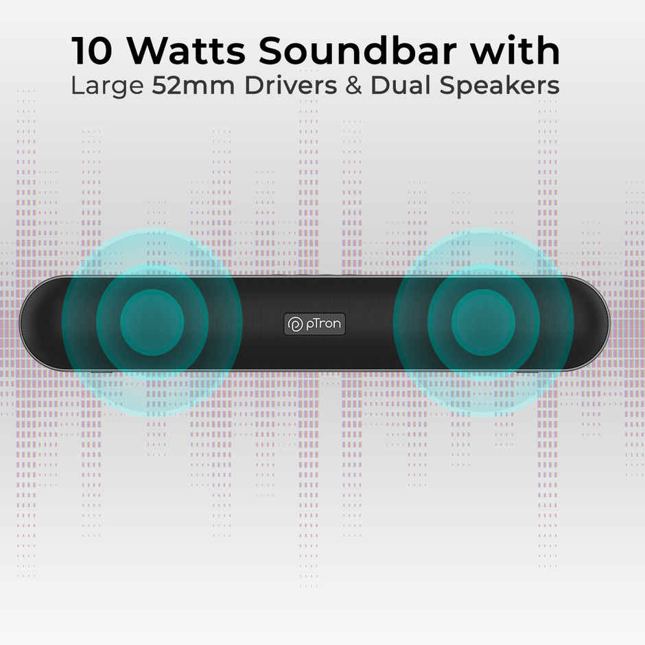 pTron Fusion Evo V2 10W Mini Bluetooth Soundbar w/ 10 Hrs Playback, Multi Modes Aux/USB/TF - Grey