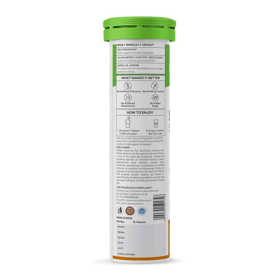 OZiva Sugar Support Effervescent for Daily Blood Sugar Management & Insulin Function