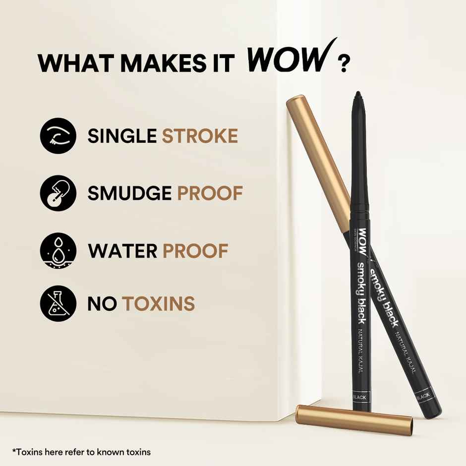 Wow Skin Science Smoky Black 90% Natural Kajal Water Proof & Smudge Proof Long Lasting