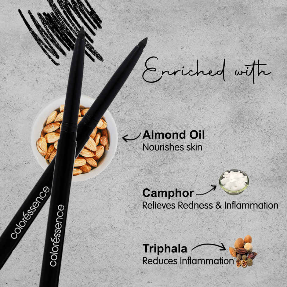 Coloressence Ipop Kajal Pencil Pack of 2 | Intense Black | Waterproof | Smudgeproof | Long Lasting