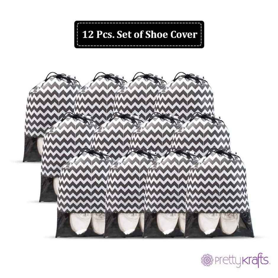 PrettyKrafts Shoe Cover Storage Bag | Dust-Proof Fabric Shoe Organizer | 16 x 12 - Black