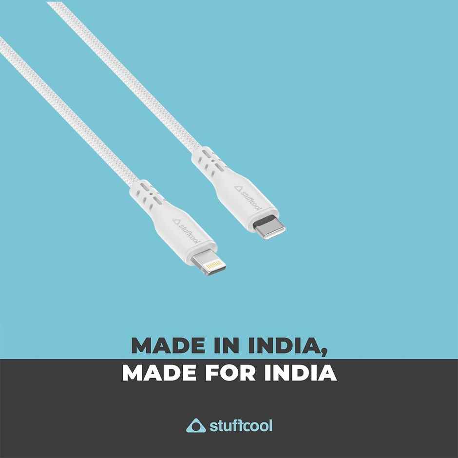 Stuffcool Alto TYpe-C To Lightning Charging Cable - White | Braided and Fast Charging | Super Flexible