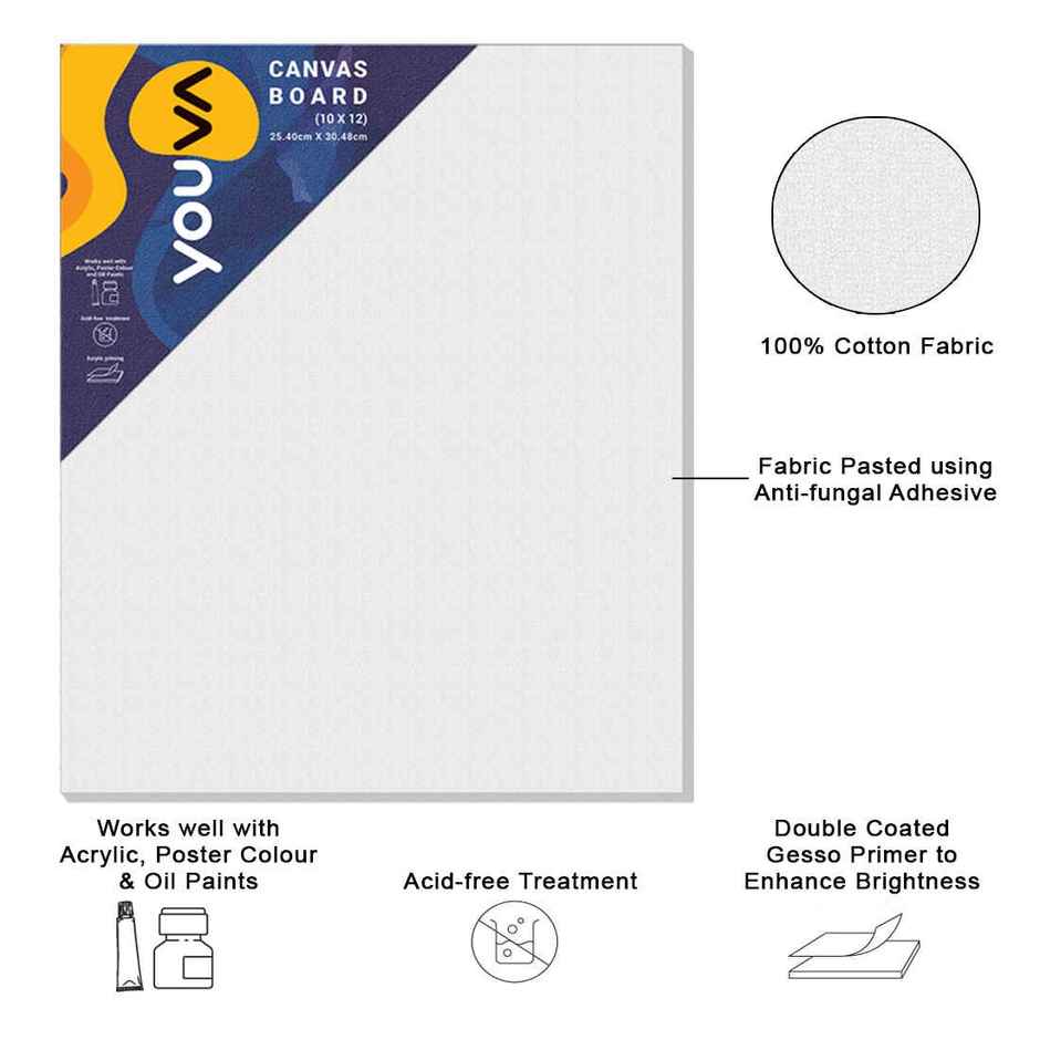 Navneet Youva Primed Canvas Board for Acrylic and Oil colour painting Size 10 x 12 inch