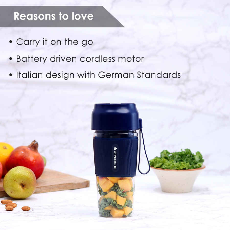 Wonderchef Nutri-Cup Portal Blender 300 ml & Stainless Steel Bottle 750 ml, Blue/Silver