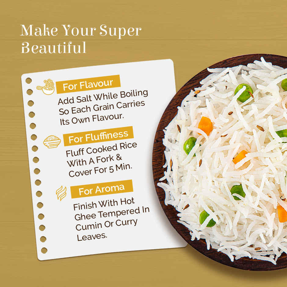 Zeeba Super Basmati Rice|Fluffy & Naturally Aromatic|Gluten Free Fine Grains|Cooked length upto 23mm