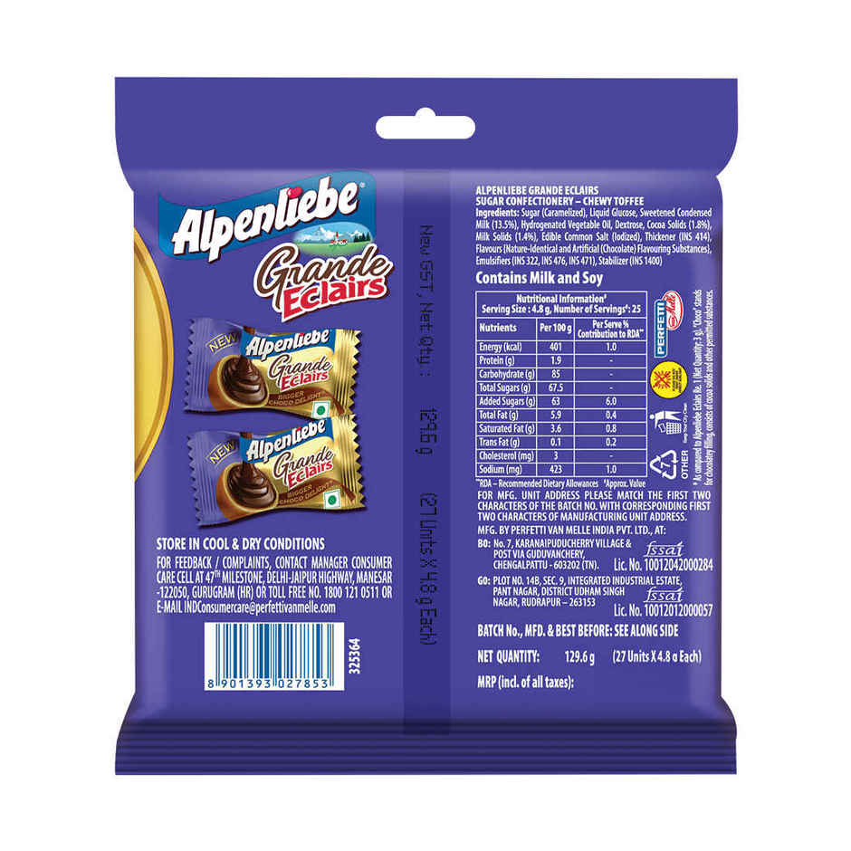 Alpenliebe Eclairs Grande Caramel Choco Chewy Toffee Pouch