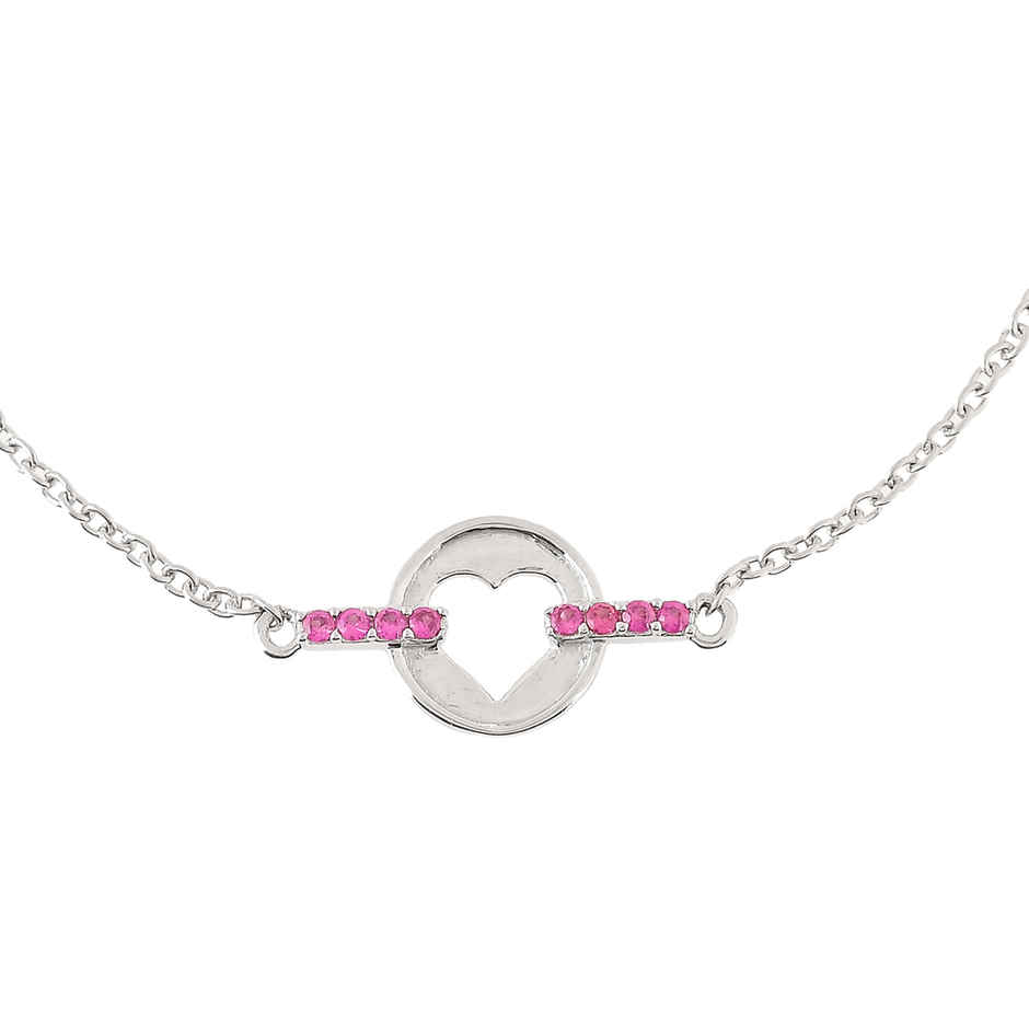 Voylla Collection Pink Cz Heart Silver Bracelet
