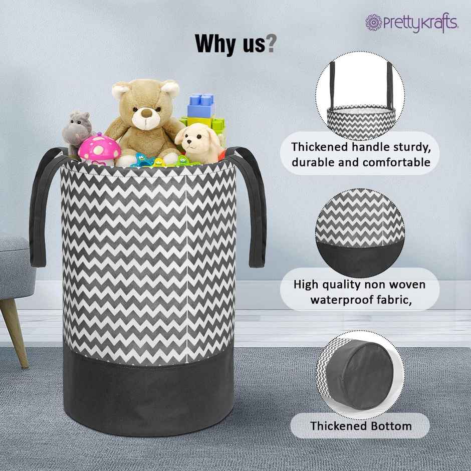 PrettyKrafts 45 Ltr Folding Laundry Basket for Clothes, Set of 1, Black & White