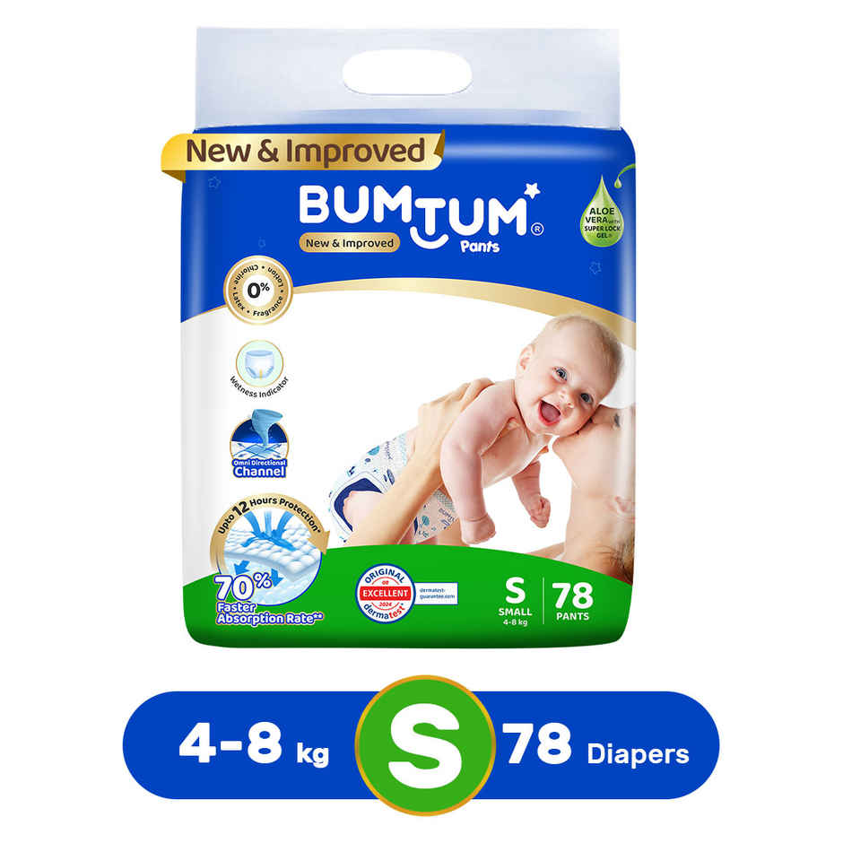 Bumtum Baby Diaper Pants With Double Layer Leakage Protection - 3 To 8 Kg Small