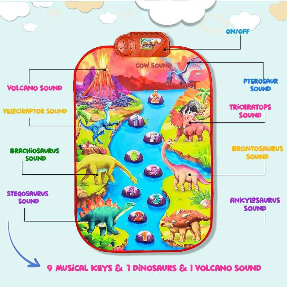Wembley Dinosaur Musical Mat for Kids Baby Piano Play Mat Musical Keyboard with 8 Animal Sounds