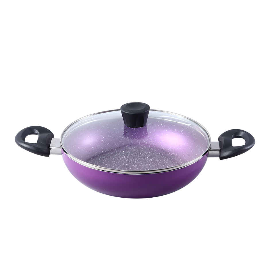 Wonderchef Tivoli Non-Stick Kadhai | 24 cm | 2 L | Glass Lid | Induction Compatible