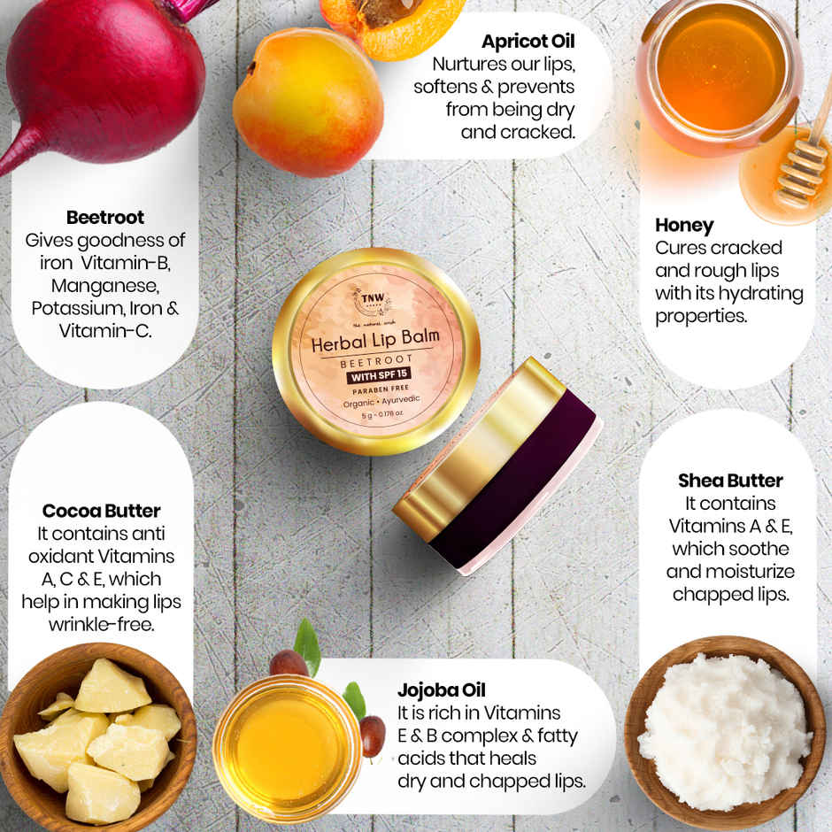 The Natural Wash Beetroot Lip Balm for Dry, Chapped Lips with Natural Ingredients for Soft Hydration