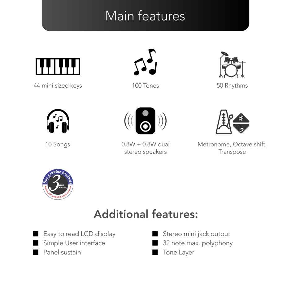 Casiotone Mini Keyboard SA-81 with Piano tones | Black