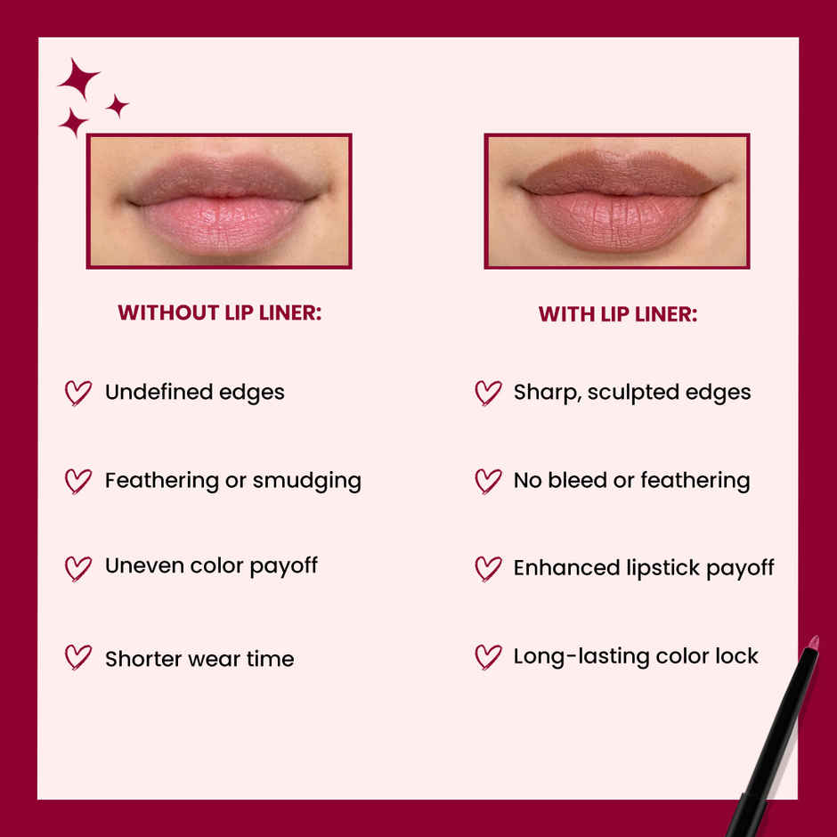 Coloressence Pout  Lip Liner with sharpener | Long Lasting, Smudgeproof, Waterproof | Maroon Shade