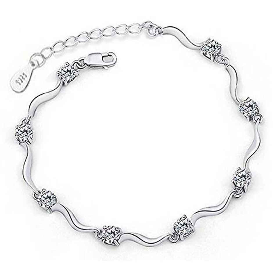 Shining Diva Fashion Aaa Crystals Silver Plated Chain Bracelet for Women and Girls | 8354b