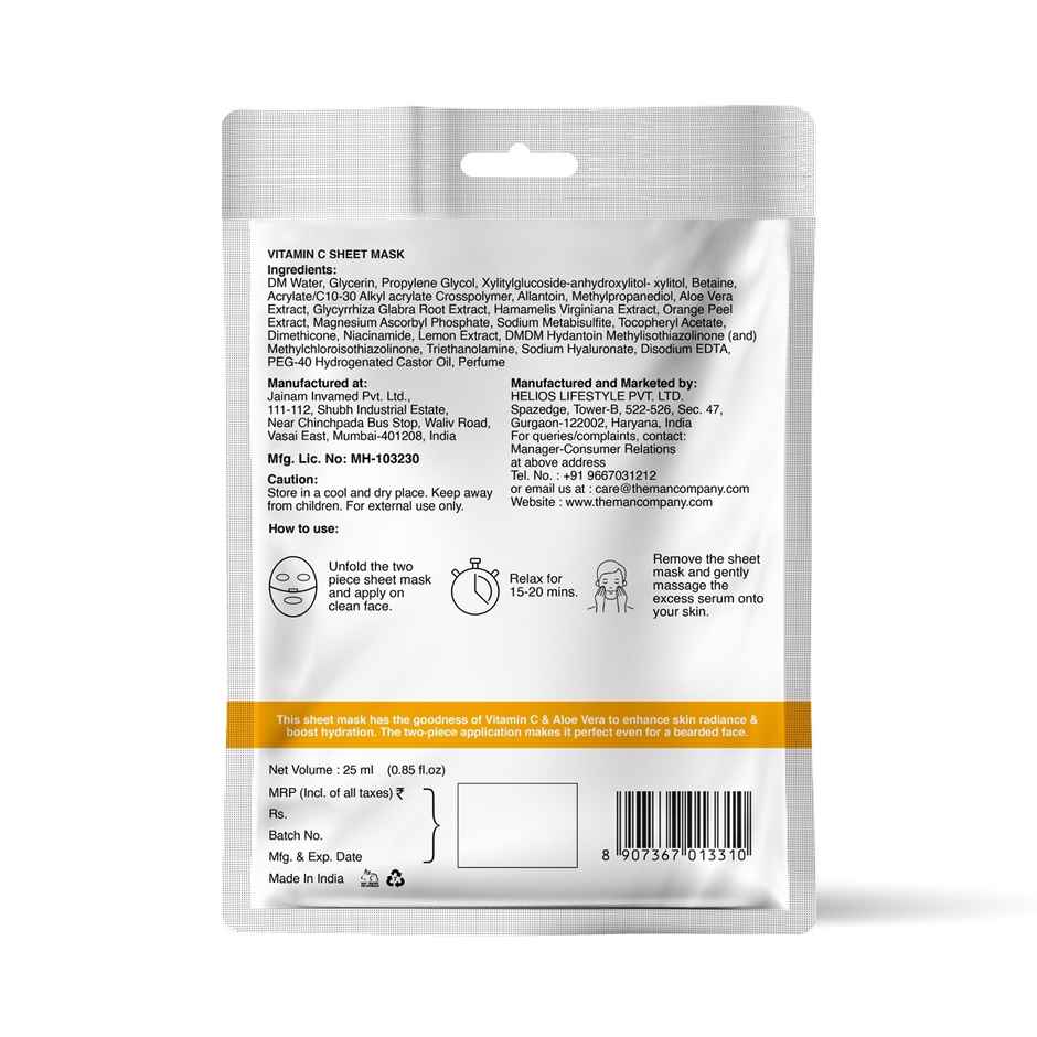 The Man Company Vitamin C Sheet Mask For Skin Brightening- Improves Skin Tone