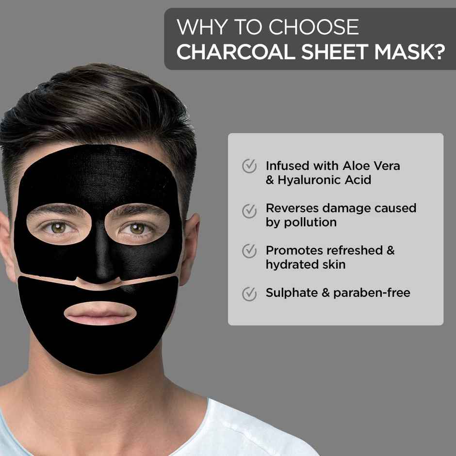 The Man Company Charcoal Face Sheet Mask - Removes Access Oil & Blackheads