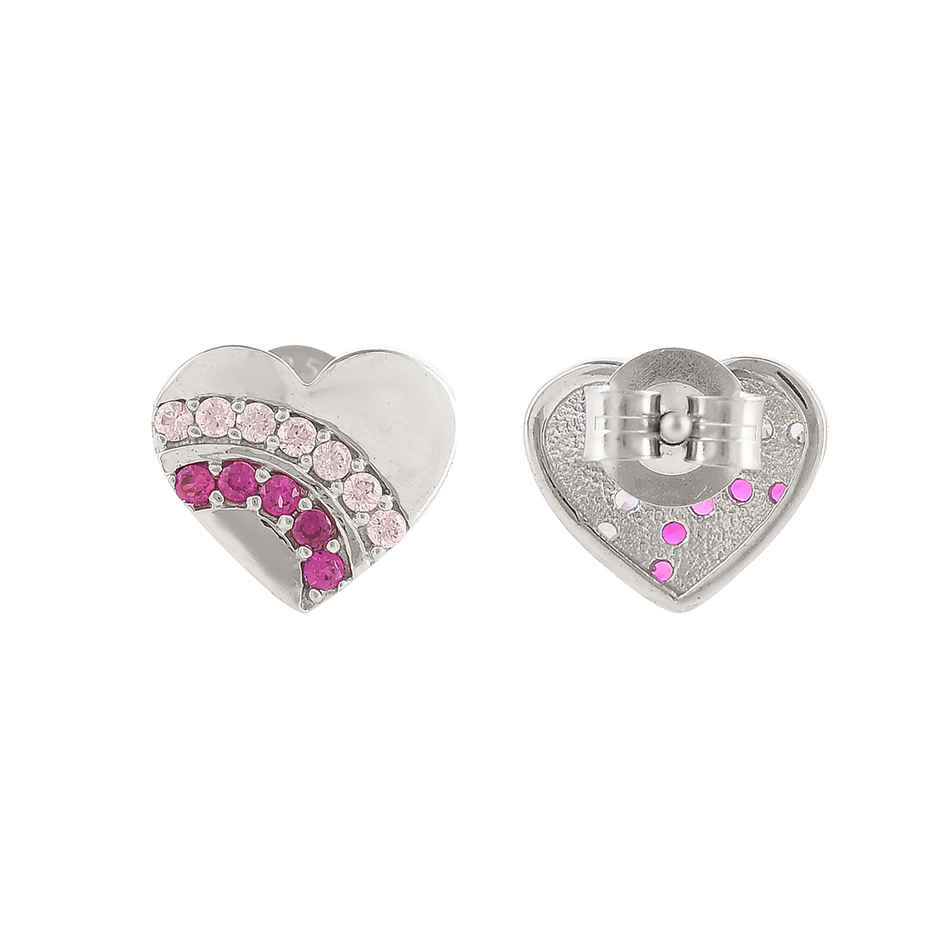 Voylla Collection Pink And Silver Cz Heart Stud Earrings