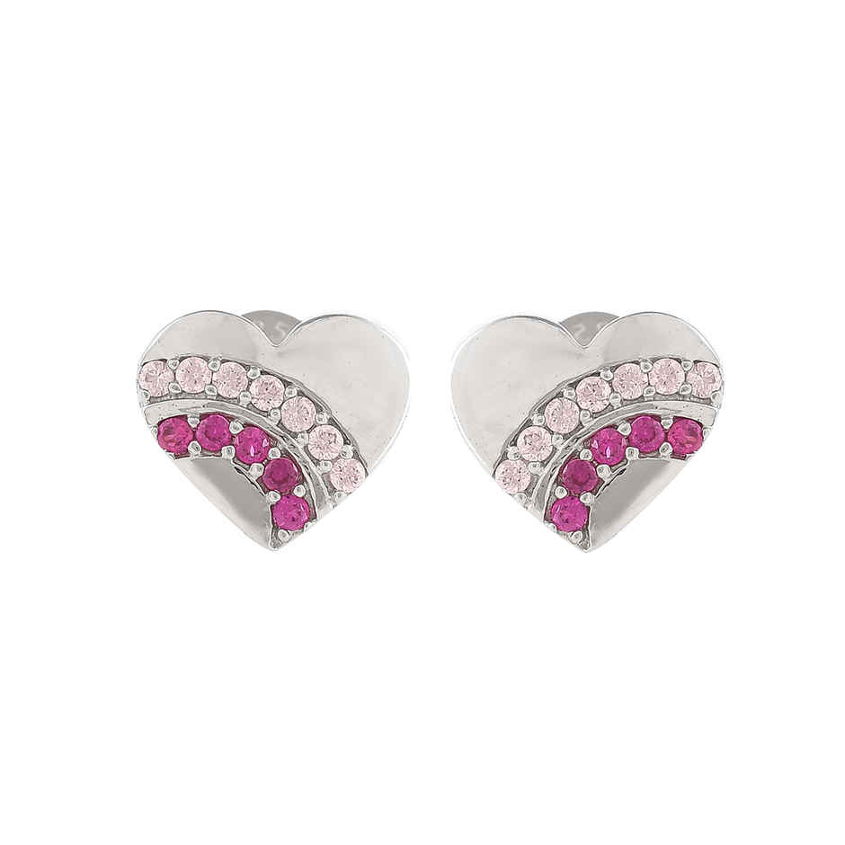 Voylla Collection Pink And Silver Cz Heart Stud Earrings