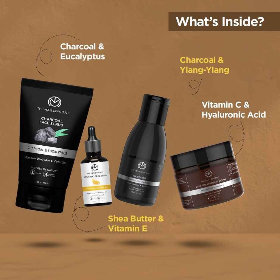 The Man Company Face On Point Kit With Vitamin C Serum, Charcoal Face Wash, Face Scrub & Cream