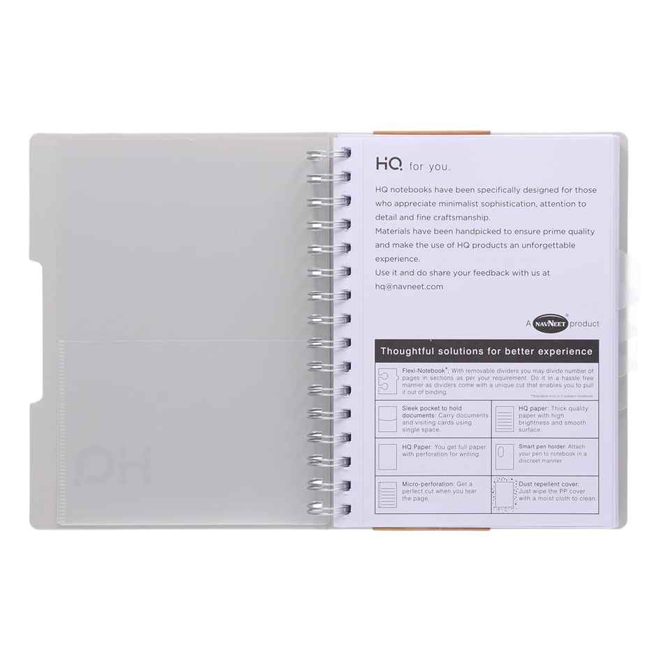 Navneet HQ | Five Subject Book White Wiro Bound Single Line A5 Size - 21 cm x 14.8 cm 300 Pages