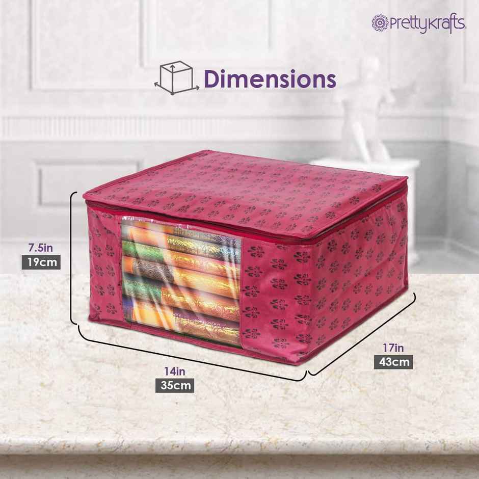 PrettyKrafts Saree Cover | Wardrobe Cloth Organizer with Zip & Transparent Front | Maroon - Big