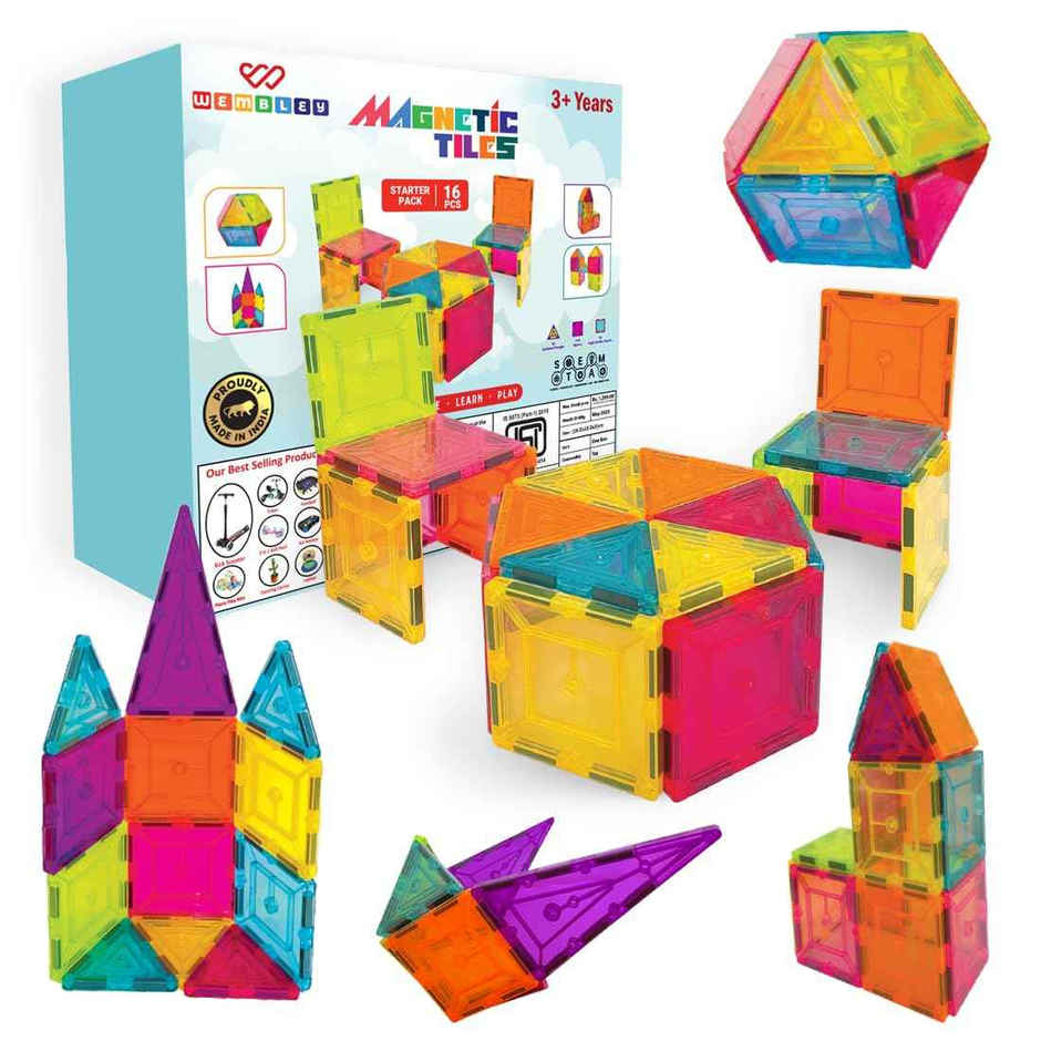 Wembley Magnetic Tiles Building Blocks For Kids Creative Learning Educational Brain Toys (16 Pcs)