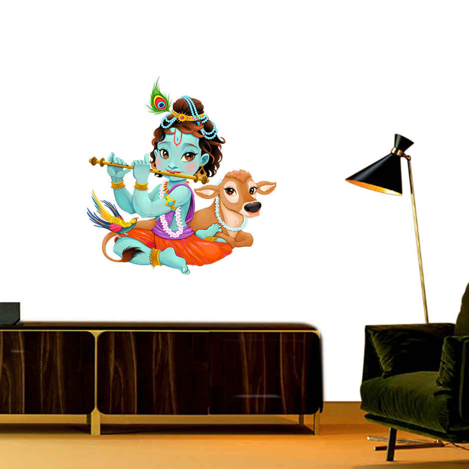 Divine Vibes Laddoo Gopal Krishna With Cow Wall Sticker