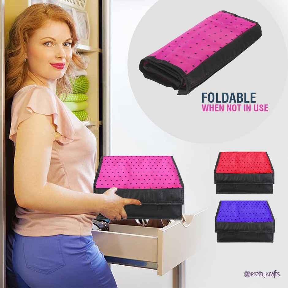 PrettyKrafts Pink Lingerie & Bangle Organizer | Non-Woven Wardrobe & Undergarment Storage Box