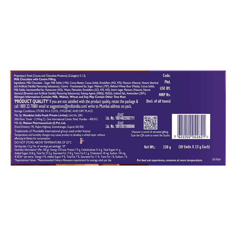 Cadbury Studio Brownie Aux Noix Signature Pralines Chocolate