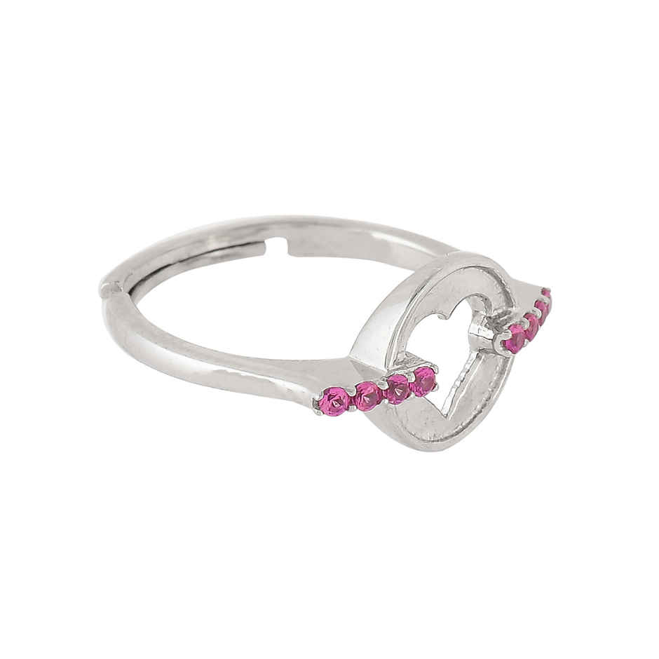 Voylla Collection Pink Cz Heart Silver Ring