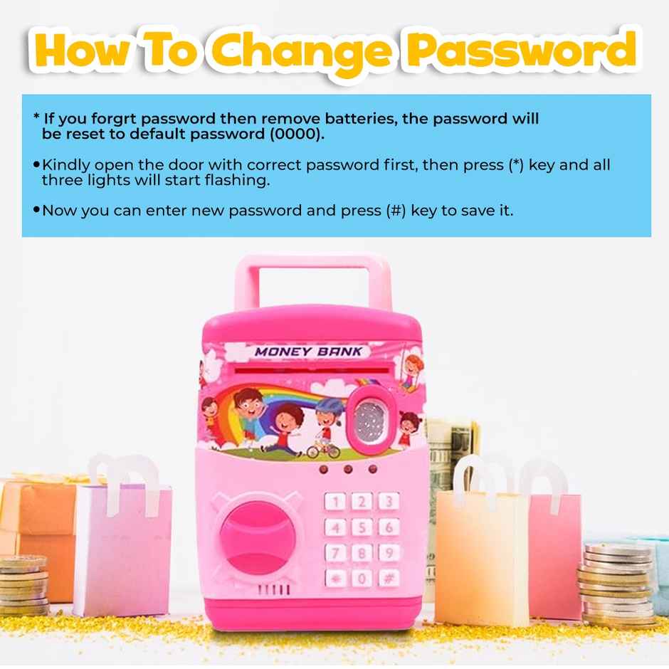 Wembley Finger Print Sensor ATM Piggy Bank for Kids Girl Boys Gullak for Money Bank - Pink