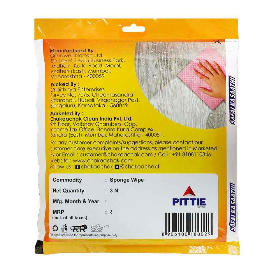 Chakaachak Sponge Wipes Resusable Kitchen Cleaning Cellulose Sponge- Easy to use & Multi- color Pack of 3