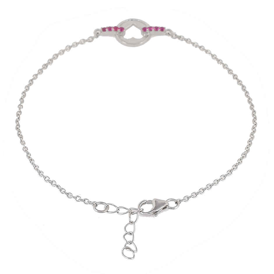 Voylla Collection Pink Cz Heart Silver Bracelet