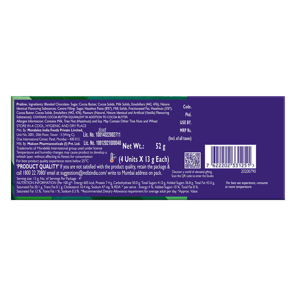 Cadbury Studio Gianduja Hazelnut Signature Pralines Chocolate