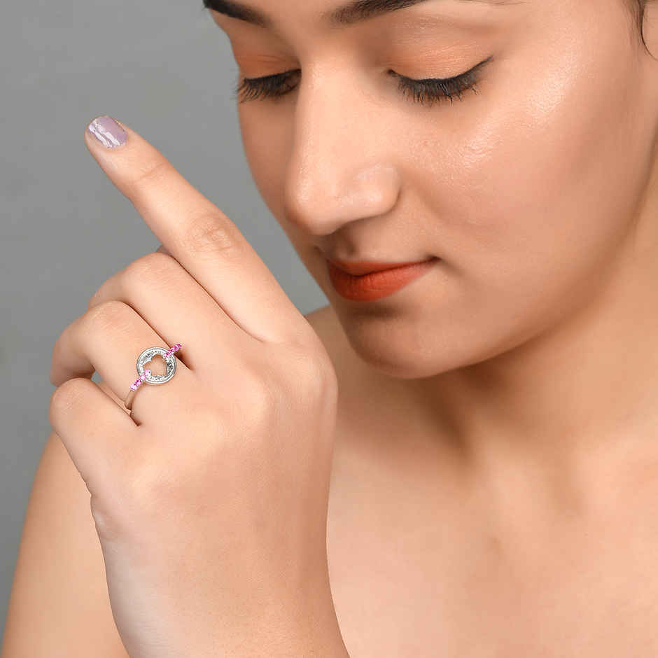 Voylla Collection Pink Cz Heart Silver Ring