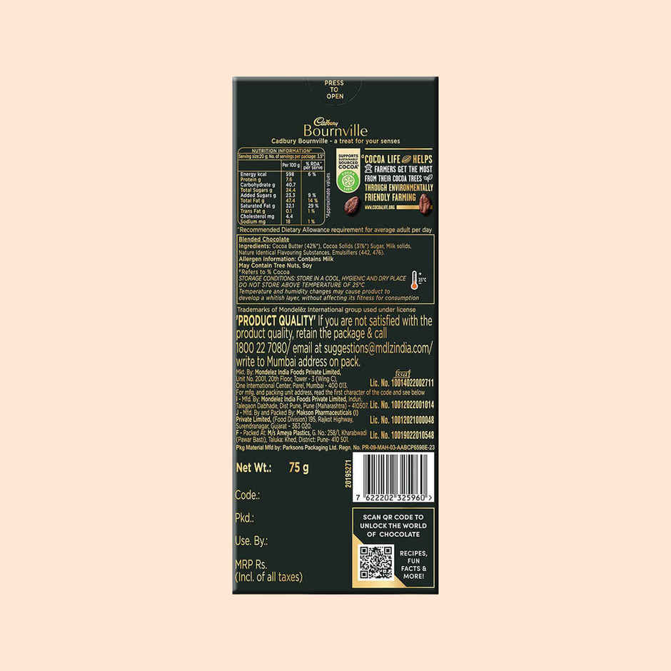 Cadbury Bournville Rich Cocoa 70% Dark Chocolate Bar
