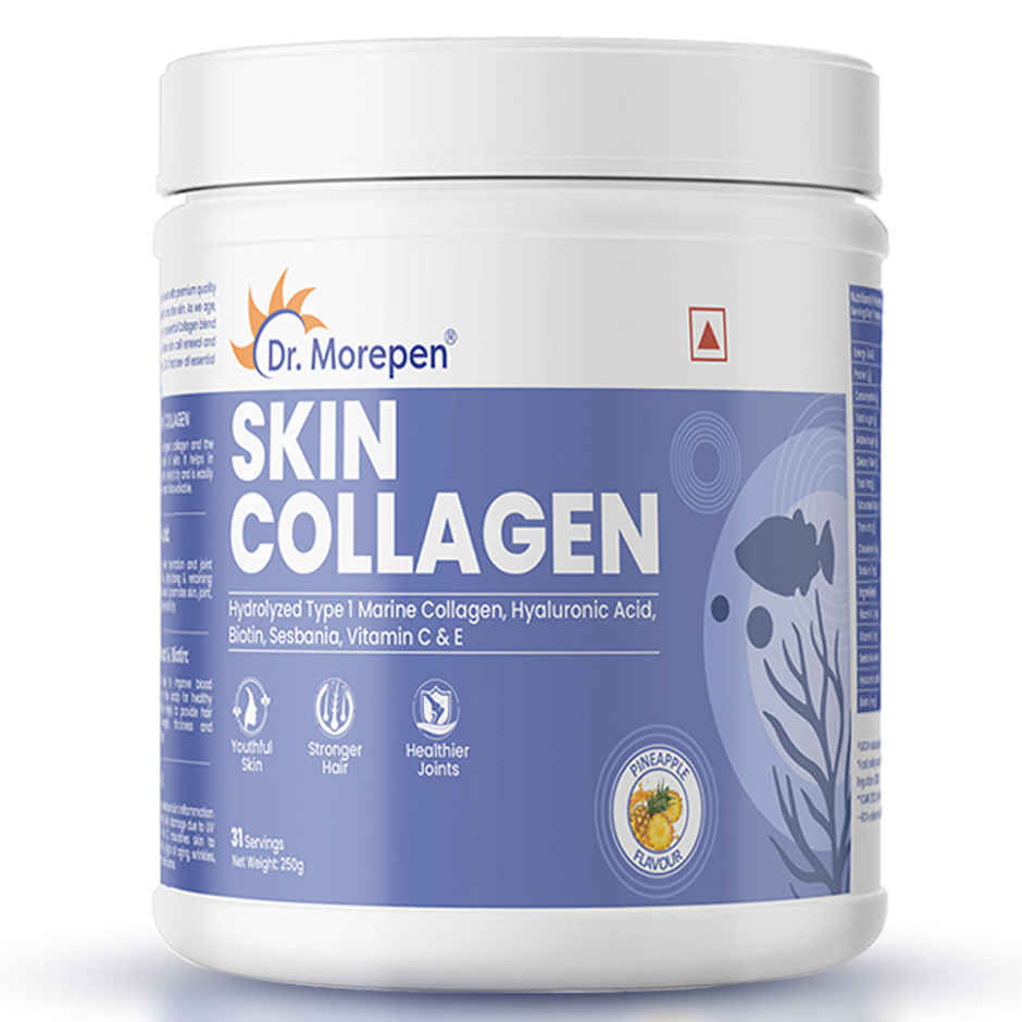 Dr. Morepen Skin Collagen Powder with Biotin, Viatmin C & E 31 Serving | Pineapple
