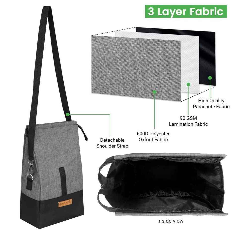 PrettyKrafts Lunch Bags Reusable Lunch Bag with Hook and Loop Closure Grey and Black