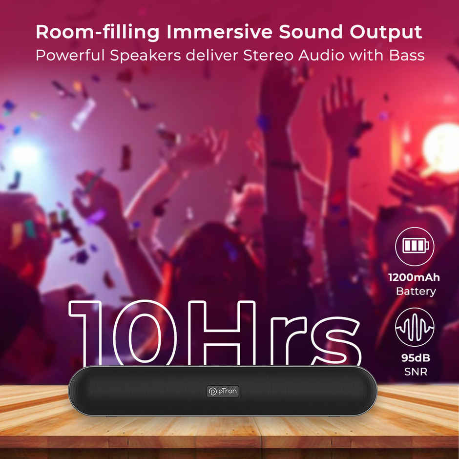 pTron Fusion Evo V2 10W Mini Bluetooth Soundbar w/ 10 Hrs Playback, Multi Modes Aux/USB/TF - Grey