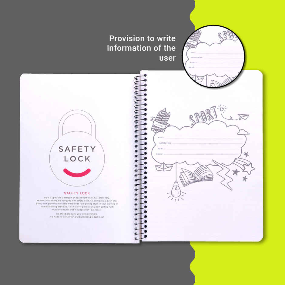 Navneet Youva Spiral Bound Unruled Notebook (400 Pages, A4 Size 21 cm x 29.7 cm, Colour May Vary)