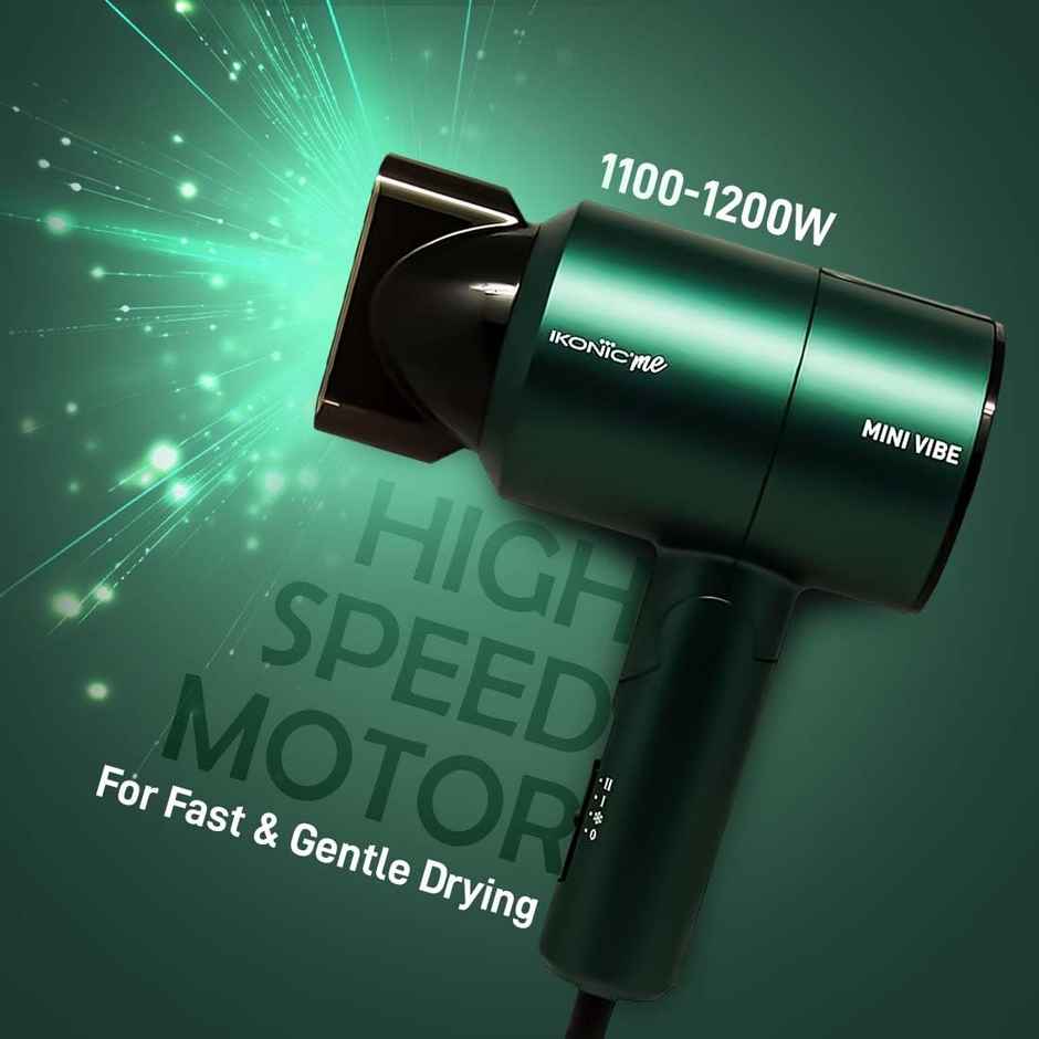 Ikonic Mini Vibe Hair Dryer 1200W, 2 Speed Setting Cool Shot Overheat Protection, Emerald