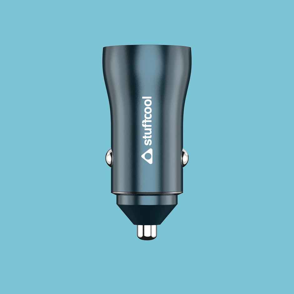 Stuffcool Ultimus 38W Dual Port Type C 20W + 18W QC3.0 USB A car Charger Supports Fast Charging Charges iPhone 50% in 30 mins, Compact Shape, Aluminium Body - Blue