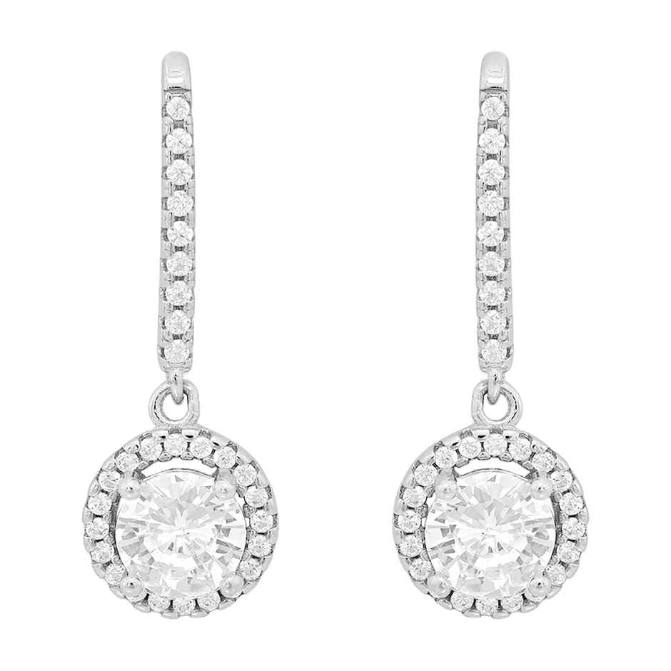 Zavya Circular CZ Rhodium Plated 925 Sterling Silver Dangle