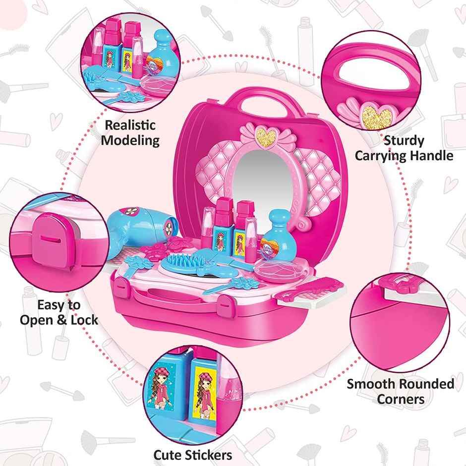 Wembley Kids Makeup Kit For Girls Doll Make Up Set With Mirror & Hair Styling Cosmetics Accessories