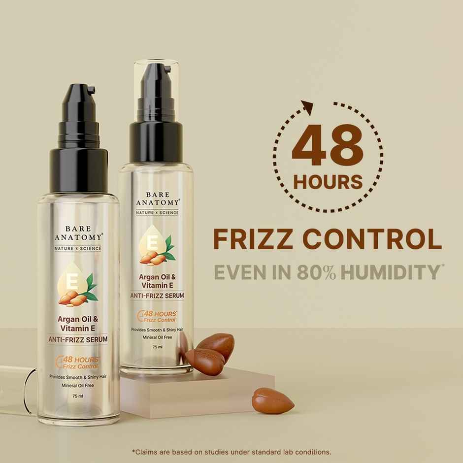 Bare Anatomy Argan & Vitamin E Anti-Frizz Hair Serum - 48H Frizz Control, Smooth & Shiny Hair