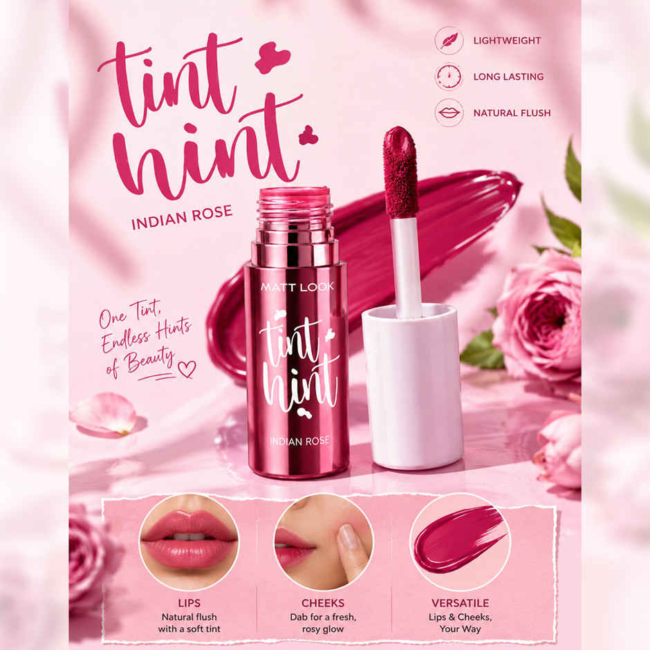 Mattlook Tint Hint Lip & Cheek Colour | Sunflower Seed Oil Infused | Turkish Pink