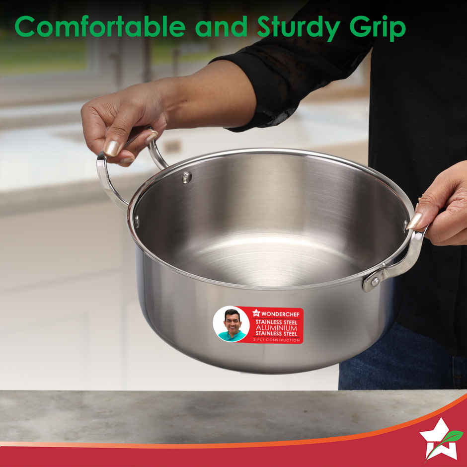Wonderchef Stella Triply Stainless Steel Casserole with Lid | 22 cm | 3.5L